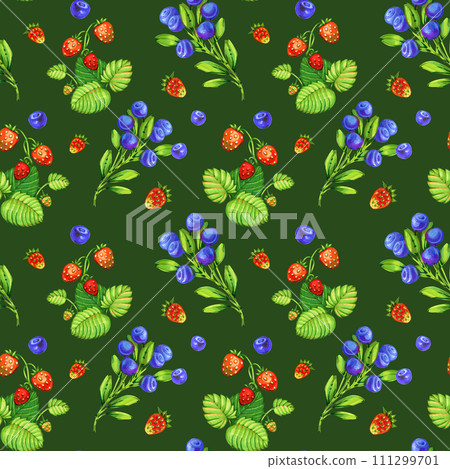 Watercolor strawberries. pattern of red strawberries watercolor. Seamless watercolor background. Watercolor background with blueberry, leaves, berries and Black currant for design, fabric, paper Watercolor strawberries. pattern of red strawberries watercolor. Seamless watercolor background. Watercolor background with blueberry, leaves, berries and Black currant for design, fabric, paper 111299701