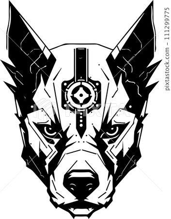 Modern strict logo template of abstract dog, wolf head. Vector illustration of wolf or dog for print, poster or logo 111299775