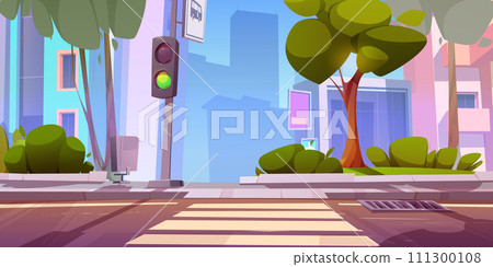 Modern city street with pedestrian crossing 111300108