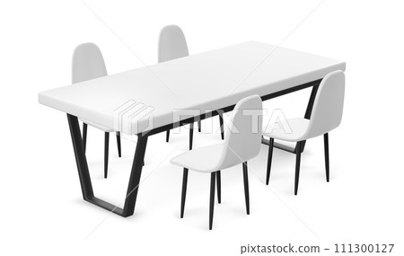 White 3D table and chairs isolated on background White 3D table and chairs isolated on background 111300127