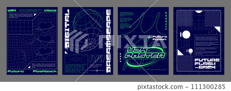 Retro futuristic vibe flyer templates set Retro futuristic vibe flyer templates set 111300285