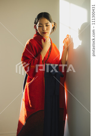 Red furisode and hakama Red furisode and hakama 111300431