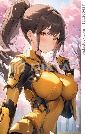 [Spring] Sakura and mechanical girl illustration material (AI generated image) 111300437
