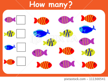 How many sea animals are there? Counting game for children. Math assignment for preschoolers. 111300541