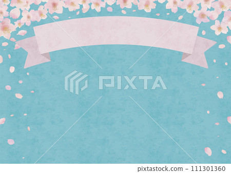 櫻花和絲帶的水彩風格框架插圖非常適合春天 111301360