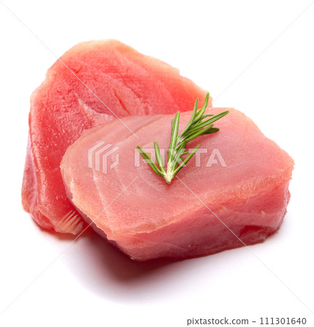 Fresh tuna Fish steak isolated on a white background Fresh tuna Fish steak isolated on a white background 111301640