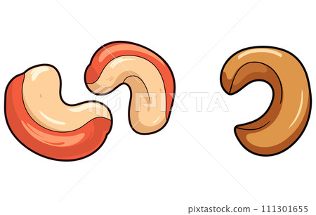 Hand drawn cashew nuts, Cashew nut isolated on white background. Hand drawn cashew nuts, Cashew nut isolated on white background. 111301655