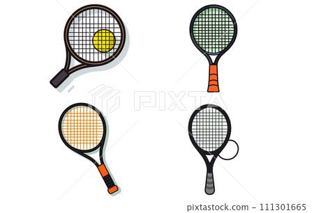 Tennis racket with ball. Icon of racquet for court. 111301665