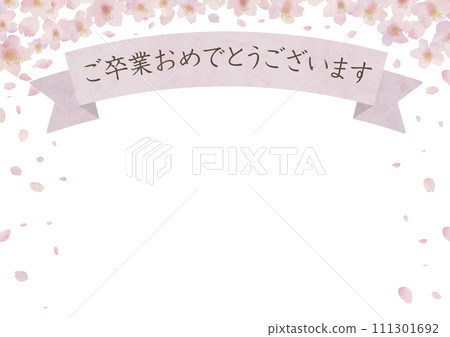 Congratulations on your graduation, template with cherry blossoms and ribbon watercolor illustration Congratulations on your graduation, template with cherry blossoms and ribbon watercolor illustration 111301692