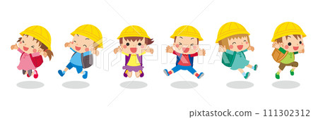 Illustration set of a group of energetic and cute elementary school friends, variations, white background, vector, whole body 111302312