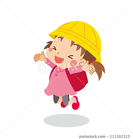 充滿活力的可愛小學生插畫，白色背景，向量，全身，1人，人 111302315