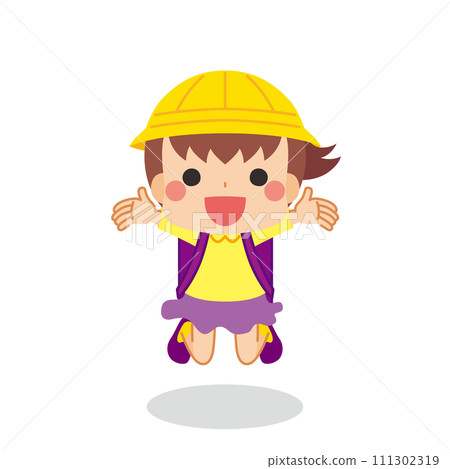 Illustration of a cute elementary school girl full of energy, white background, vector, whole body, 1 person, person 111302319