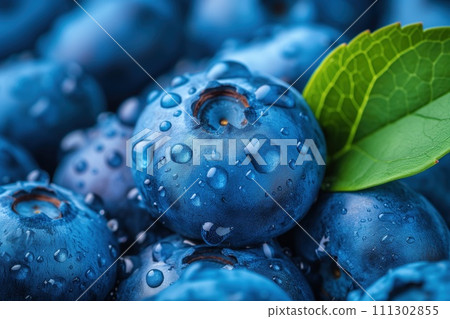wet blueberry closeup berry background 111302855