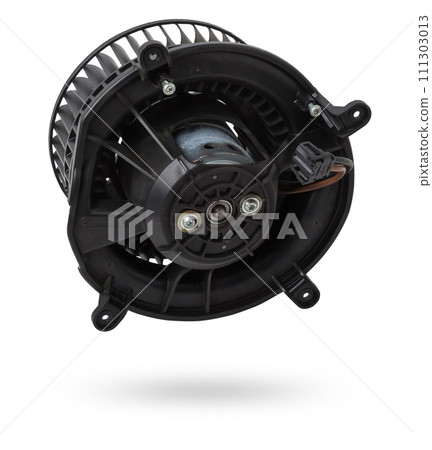 Heater fan - spare part and element of car air conditioning system on white isolated background. Auto service industry. Spare parts catalog. 111303013