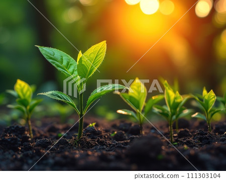 young plants in soil closeup 111303104