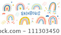Hand drawn decorative rainbow illustration collection vector illustration 111303450