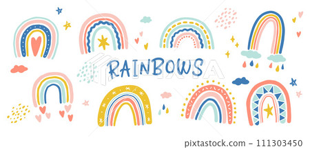 Hand drawn decorative rainbow illustration collection vector illustration Hand drawn decorative rainbow illustration collection vector illustration 111303450