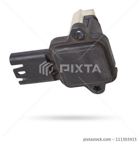 Mass air flow sensor isolated on white background. Auto service industry. Spare parts catalog Auto service industry. Spare parts catalog. 111303915