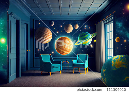Fantasy astronomer room, astronomer kids room interior, generative ai Fantasy astronomer room, astronomer kids room interior, generative ai 111304020