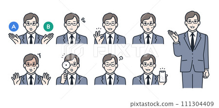 Simple vector icon illustration set material of a middle-aged man wearing a suit 111304409