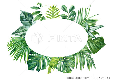 Green frame. Tropical flower leaf. Luxury botanical clipart, Organic plant botanical for banner, poster, cards template 111304954