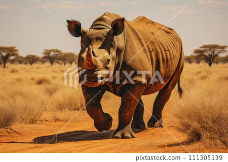 AI-generated content. Endangered black rhinoceros. preserving species and their habitat  111305139