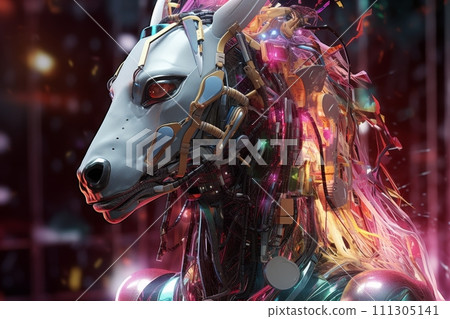 AI-generated content. Futuristic retro holographic unicorn design with a touch  111305141
