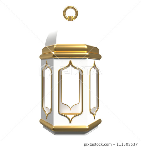 Golden lantern. Arabic lamp. Decoration for ramadan kareem, eid mubarak, islamic new year. 3D rendering illustration 111305537