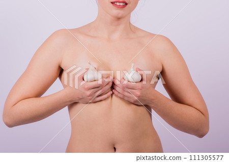 Young nude woman with garlic, naked body Young nude woman with garlic, naked body 111305577