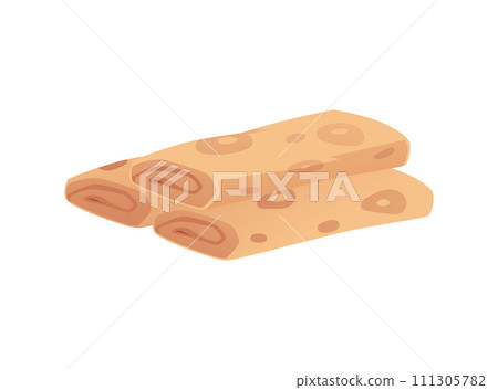 Thin pancakes vector illustration, cartoon tasty three pancakes folded in rolls, delicious baking food, sweet dessert 111305782