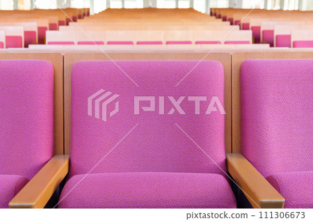 Auditorium Chairs lined up in the hall Scene with seats Auditorium Chairs lined up in the hall Scene with seats 111306673