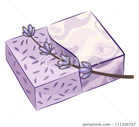 Lavender soap bar with lavender flower. Handmade natural soap. Fragrant herb for cosmetics and skincare. Herbal bodycare promote. Aromatherapy and skin hygiene, eco herbal cosmetics for bath Lavender soap bar with lavender flower. Handmade natural soap. Fragrant herb for cosmetics and skincare. Herbal bodycare promote. Aromatherapy and skin hygiene, eco herbal cosmetics for bath 111306787