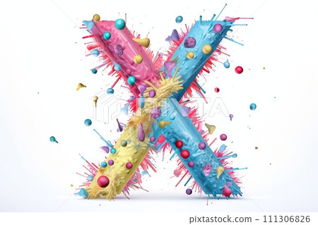 Colorful splashes and drops of paint forming letter X Colorful splashes and drops of paint forming letter X 111306826