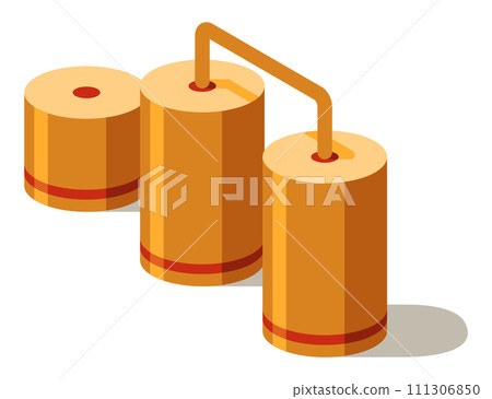 Oil gas platform isometric icon composition. Offshore mining element of depot petroleum products with drilling rig platform. Item for extraction from under the sea bed deposits 111306850