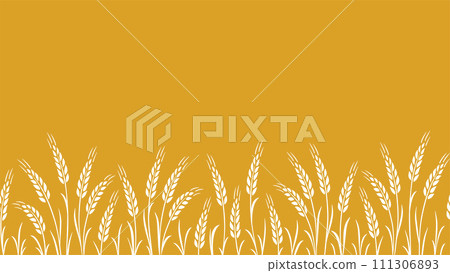 Seamless food pattern stripe with wheat, oat, barley, rye, wheat ears stalks silhouette on yellow background Seamless food pattern stripe with wheat, oat, barley, rye, wheat ears stalks silhouette on yellow background 111306893