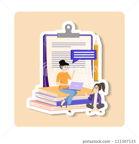 Adaptive learning sticker illustration. Representing adaptive learning in AI, isolated customizable vector sticker illustration, futuristic education. 111307133