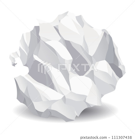 Crumpled paper ball icon. Realistic garbage, bad idea symbol, crushed piece of paper. Throw rumple grunge sheet. Mistake in document. Realistic wrinkled page 111307438