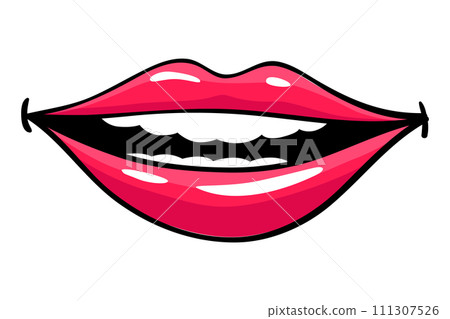 Red lips female. Woman expressed emotion, beauty concept. Modern pop art style, flat vector design illustration 111307526