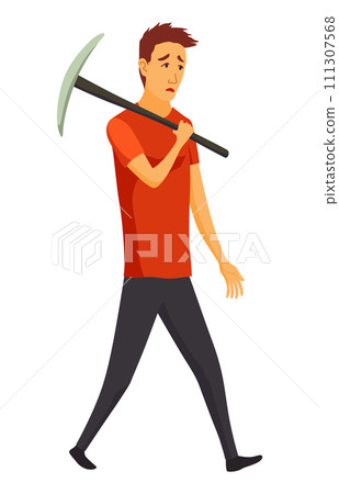 Businessman fail. Man use pickaxe to dig caves in search valuable treasures. Career development and motivation to achieve great goals concept 111307568