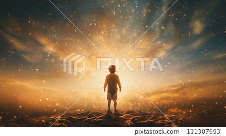 A person standing in front of the shining sky (16:9) A person standing in front of the shining sky (16:9) 111307693