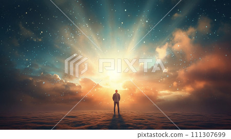 A person standing in front of the shining sky (16:9) A person standing in front of the shining sky (16:9) 111307699