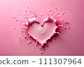 Heart shaped splash liquid on pink background for Valentine's Day theme 111307964