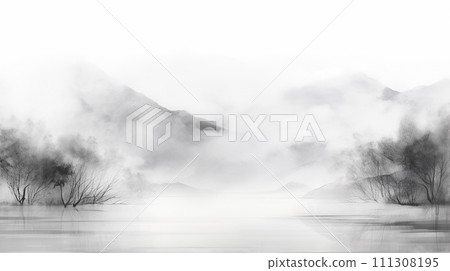 Light gauze ink painting, landscape imagery, white space, minimalism, x-ray, transparent gauze, organza Light gauze ink painting, landscape imagery, white space, minimalism, x-ray, transparent gauze, organza 111308195