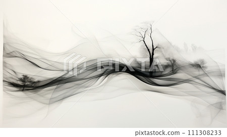 Light gauze ink painting, landscape imagery, white space, minimalism, x-ray, transparent gauze, organza Light gauze ink painting, landscape imagery, white space, minimalism, x-ray, transparent gauze, organza 111308233