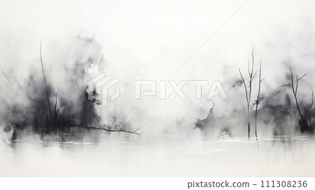 Light gauze ink painting, landscape imagery, white space, minimalism, x-ray, transparent gauze, organza Light gauze ink painting, landscape imagery, white space, minimalism, x-ray, transparent gauze, organza 111308236