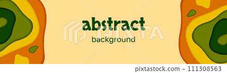 Horizontal Background paper cut. Vector Abstract Banner with shapes in yellow, orange, green colors. 111308563