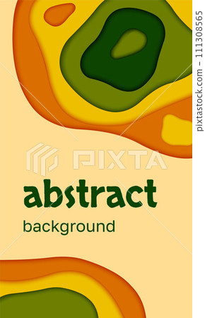Vertical Background paper cut. Vector Abstract Banner with shapes in yellow, orange, green colors. Vertical Background paper cut. Vector Abstract Banner with shapes in yellow, orange, green colors. 111308565