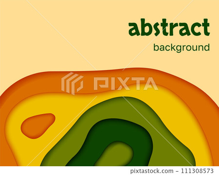 Square Background paper cut. Vector Abstract Banner with shapes in yellow, orange, green colors. 111308573