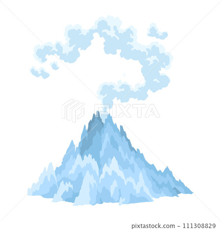Volcano icon. Magma nature blowing up with smoke. An awakened vulcan activity, smoke element. Volcano eruption. Flat cartoon vector isolated illustration Volcano icon. Magma nature blowing up with smoke. An awakened vulcan activity, smoke element. Volcano eruption. Flat cartoon vector isolated illustration 111308829
