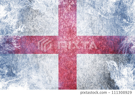 Closeup of grunge Flag of England. Frozen English flag Closeup of grunge Flag of England. Frozen English flag 111308929